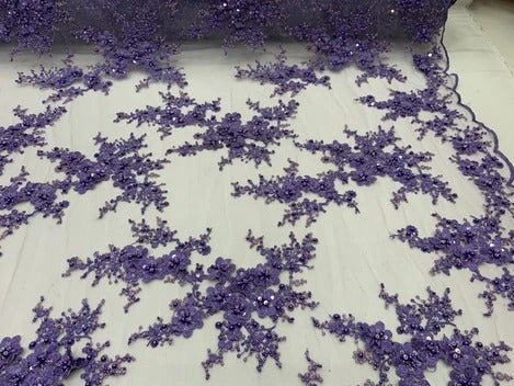 ITALIAN Heavy Embroidery Hand Beaded Mesh Lace Fabric Sold By The YardICE FABRICSICE FABRICSHunter GreenITALIAN Heavy Embroidery Hand Beaded Mesh Lace Fabric Sold By The Yard ICE FABRICS Lilac