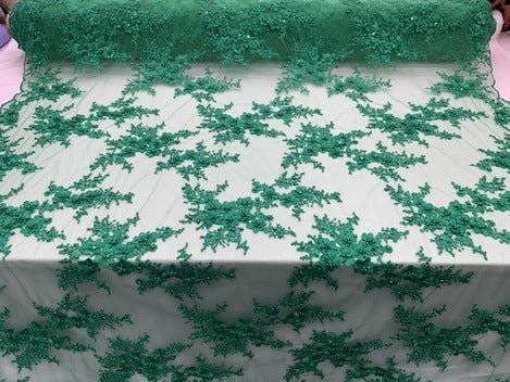 ITALIAN Heavy Embroidery Hand Beaded Mesh Lace Fabric Sold By The YardICE FABRICSICE FABRICSRoyal BlueITALIAN Heavy Embroidery Hand Beaded Mesh Lace Fabric Sold By The Yard ICE FABRICS Green