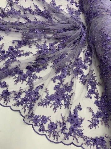 ITALIAN Heavy Embroidery Hand Beaded Mesh Lace Fabric Sold By The YardICE FABRICSICE FABRICSLilacITALIAN Heavy Embroidery Hand Beaded Mesh Lace Fabric Sold By The Yard ICE FABRICS Lilac