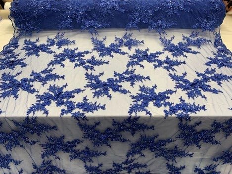 ITALIAN Heavy Embroidery Hand Beaded Mesh Lace Fabric Sold By The YardICE FABRICSICE FABRICSRoyal BlueITALIAN Heavy Embroidery Hand Beaded Mesh Lace Fabric Sold By The Yard ICE FABRICS Royal Blue