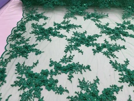 ITALIAN Heavy Embroidery Hand Beaded Mesh Lace Fabric Sold By The YardICE FABRICSICE FABRICSGreenITALIAN Heavy Embroidery Hand Beaded Mesh Lace Fabric Sold By The Yard ICE FABRICS Green