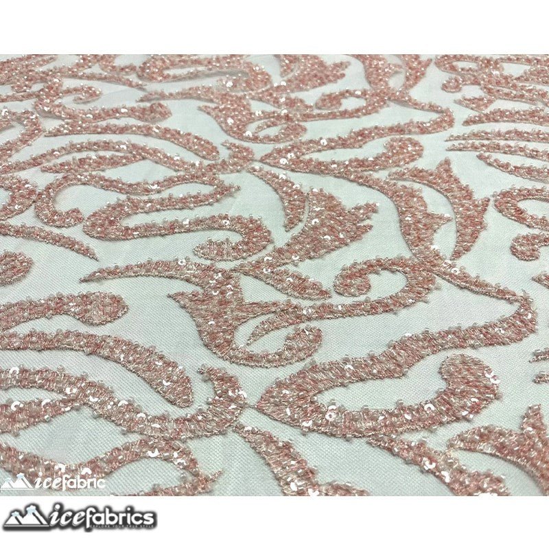 Jasmine Lace Embroidery Beaded Fabric with SequinICE FABRICSICE FABRICSJasmine Beaded PinkBy The Yard (54 inches Wide)PinkJasmine Lace Embroidery Beaded Fabric with Sequin ICE FABRICS Pink