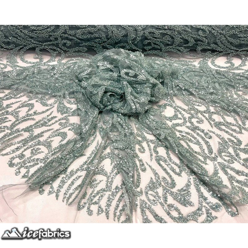 Jasmine Lace Embroidery Beaded Fabric with SequinICE FABRICSICE FABRICSJasmine Beaded MintBy The Yard (54 inches Wide)MintJasmine Lace Embroidery Beaded Fabric with Sequin ICE FABRICS Mint
