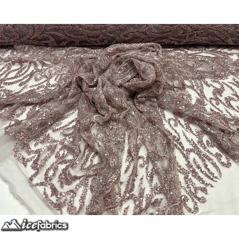 Jasmine Lace Embroidery Beaded Fabric with SequinICE FABRICSICE FABRICSJasmine Beaded Dusty RoseBy The Yard (54 inches Wide)Dusty RoseJasmine Lace Embroidery Beaded Fabric with Sequin ICE FABRICS Dusty Rose