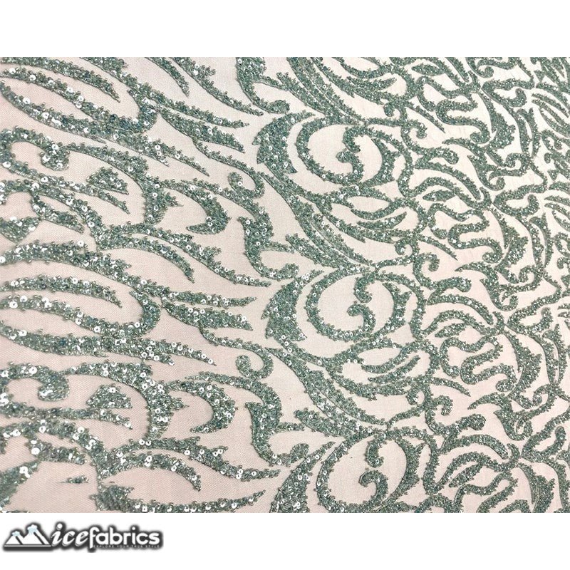 Jasmine Lace Embroidery Beaded Fabric with SequinICE FABRICSICE FABRICSJasmine Beaded MintBy The Yard (54 inches Wide)MintJasmine Lace Embroidery Beaded Fabric with Sequin ICE FABRICS Mint
