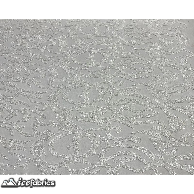 Jasmine Lace Embroidery Beaded Fabric with SequinICE FABRICSICE FABRICSJasmine Beaded Off WhiteBy The Yard (54 inches Wide)Off WhiteJasmine Lace Embroidery Beaded Fabric with Sequin ICE FABRICS Off White