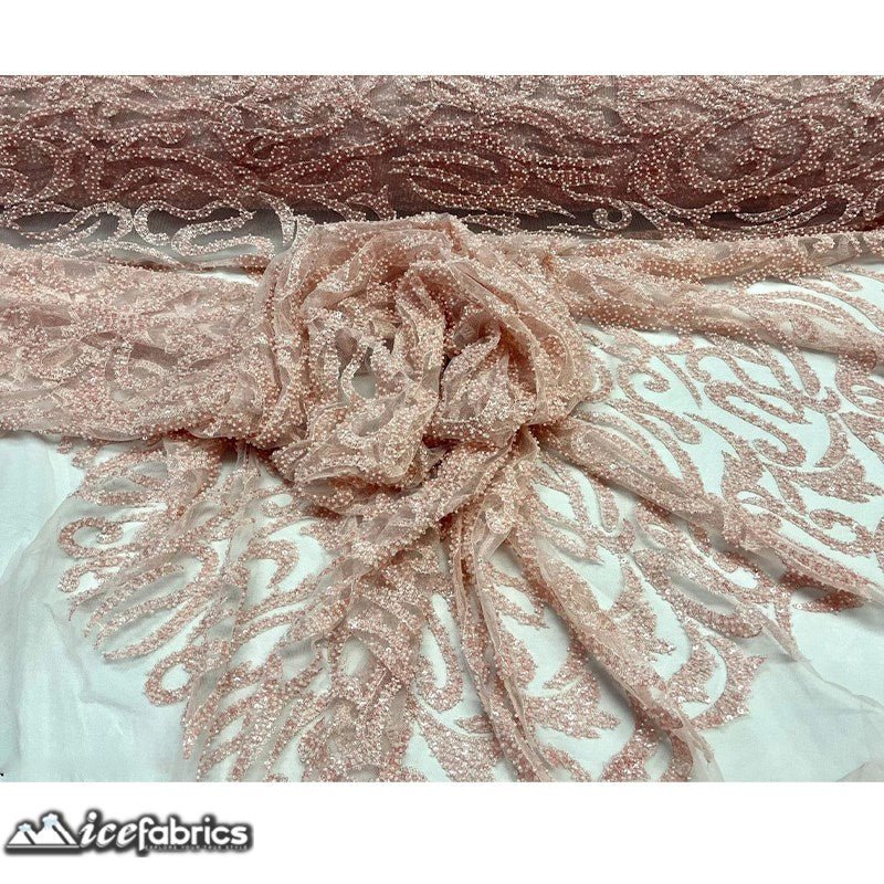 Jasmine Lace Embroidery Beaded Fabric with SequinICE FABRICSICE FABRICSJasmine Beaded PinkBy The Yard (54 inches Wide)PinkJasmine Lace Embroidery Beaded Fabric with Sequin ICE FABRICS Pink
