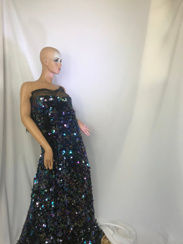 teardrop sequin dress Plunging V Neck Bodice With Layered Teardrop Sequins