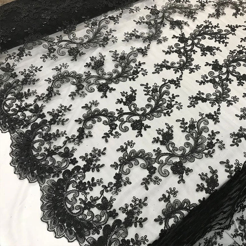 Lace Fabric Embroidered Flowers Lace By The YardICE FABRICSICE FABRICSBlackLace Fabric Embroidered Flowers Lace By The Yard ICE FABRICS Black