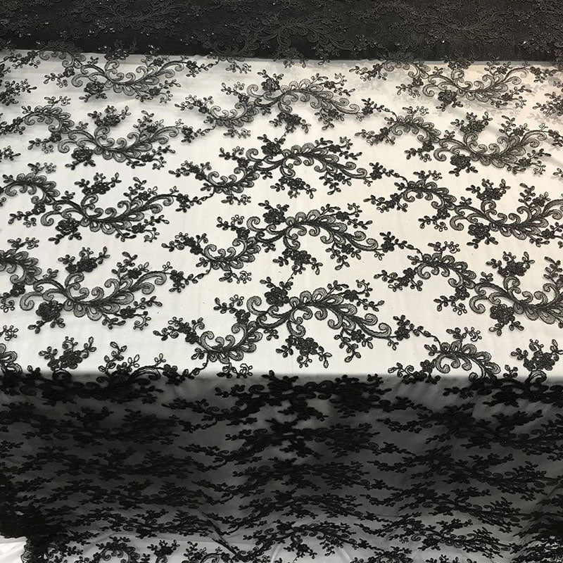 Lace Fabric Embroidered Flowers Lace By The YardICE FABRICSICE FABRICSBlackLace Fabric Embroidered Flowers Lace By The Yard ICE FABRICS Black