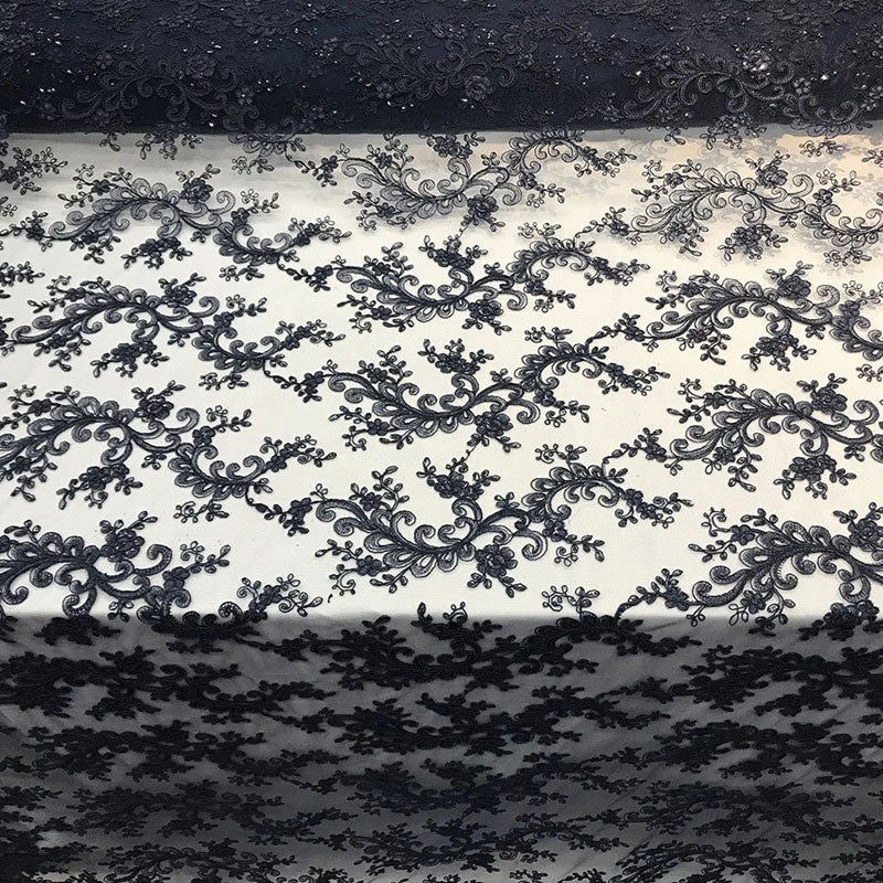 Lace Fabric Embroidered Flowers Lace By The YardICE FABRICSICE FABRICSNavy BlueLace Fabric Embroidered Flowers Lace By The Yard ICE FABRICS Navy Blue