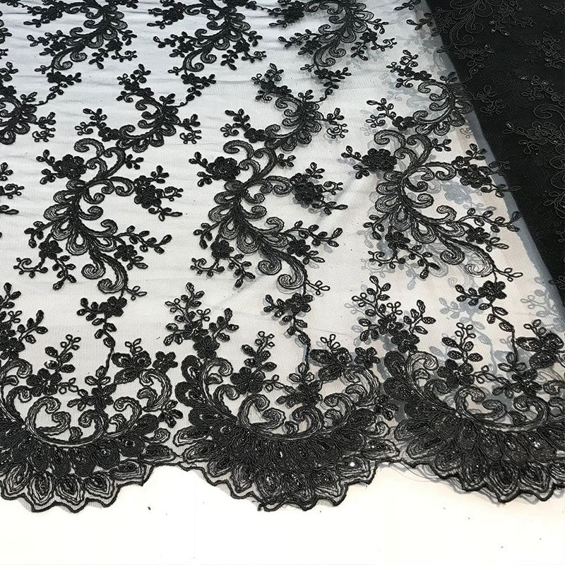 Lace Fabric Embroidered Flowers Lace By The YardICE FABRICSICE FABRICSBlackLace Fabric Embroidered Flowers Lace By The Yard ICE FABRICS Black