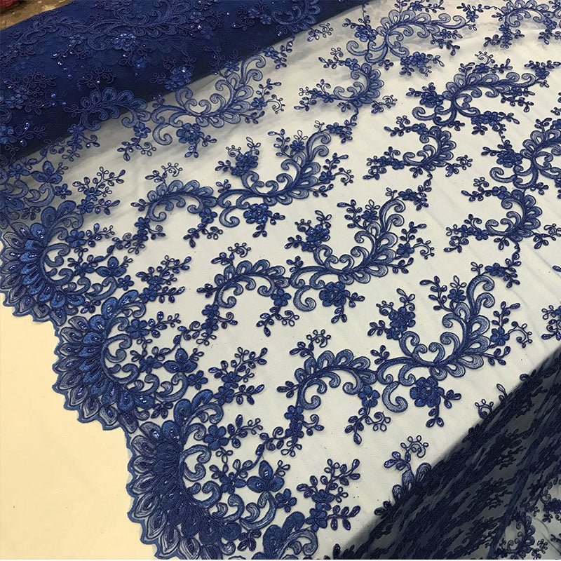 Lace Fabric Embroidered Flowers Lace By The YardICE FABRICSICE FABRICSNavy BlueLace Fabric Embroidered Flowers Lace By The Yard ICE FABRICS Royal Blue