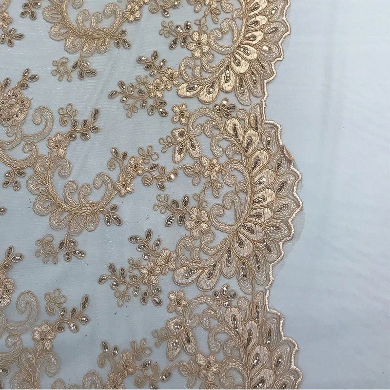 Lace Fabric Embroidered Flowers Lace By The YardICE FABRICSICE FABRICSPeachLace Fabric Embroidered Flowers Lace By The Yard ICE FABRICS Peach