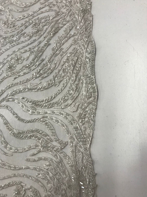 Latest French Design Bridal Embroidered Lace With Beads And Sequins Mesh FabricICE FABRICSICE FABRICSWhiteLatest French Design Bridal Embroidered Lace With Beads And Sequins Mesh Fabric ICE FABRICS White
