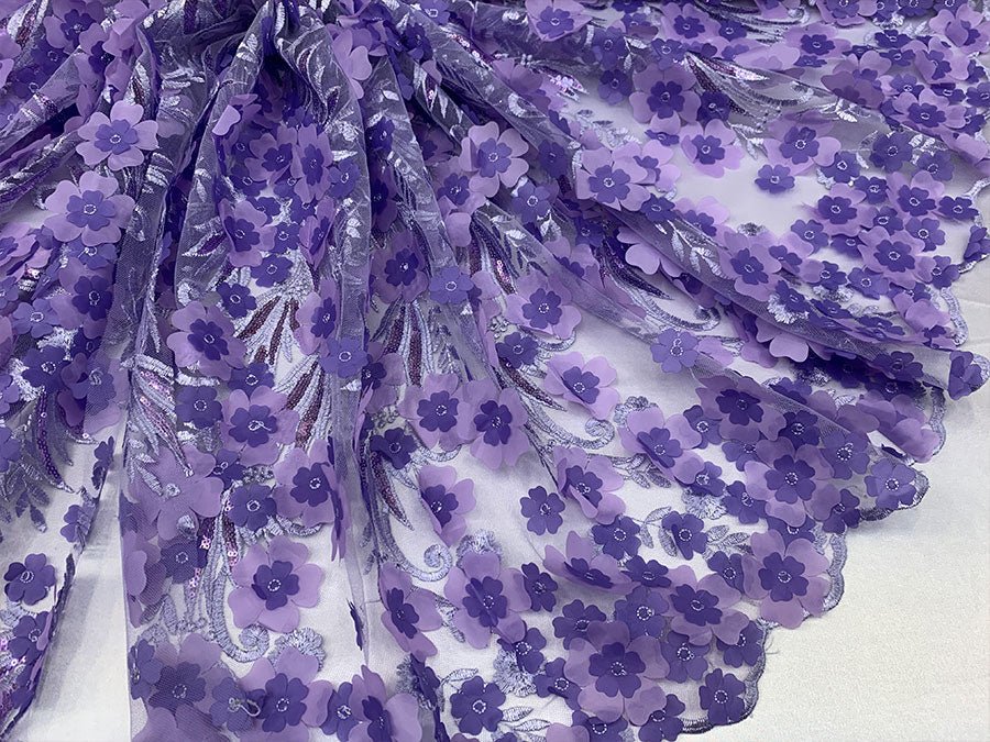 Lavender 3D Flowers Veil Bridal Gowns, Mesh Floral Lace Fabric By The YardICEFABRICICE FABRICSLavender 3D Flowers Veil Bridal Gowns, Mesh Floral Lace Fabric By The Yard ICEFABRIC
