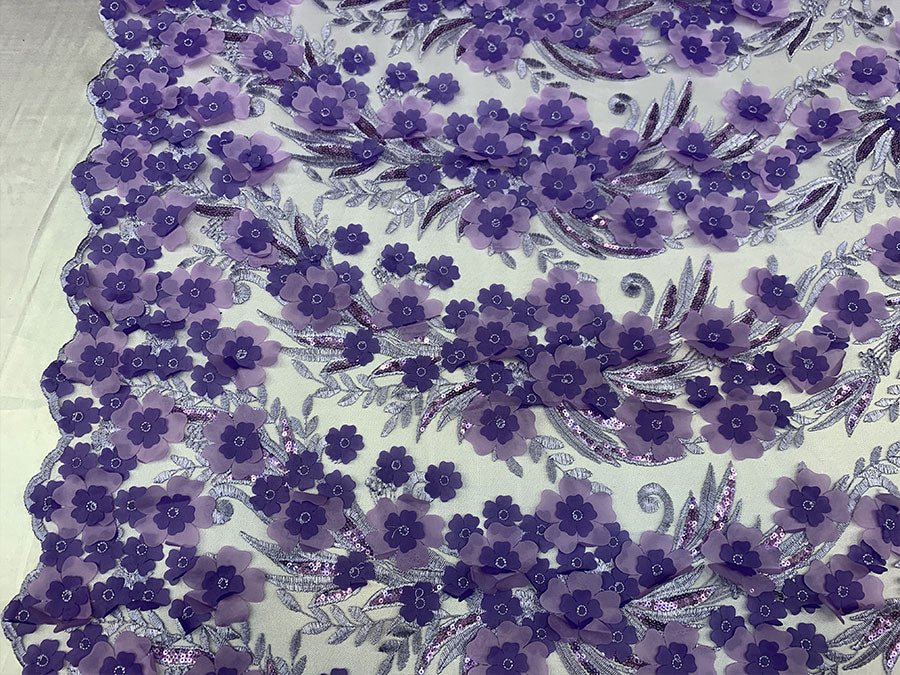 Lavender 3D Flowers Veil Bridal Gowns, Mesh Floral Lace Fabric By The YardICEFABRICICE FABRICSLavender 3D Flowers Veil Bridal Gowns, Mesh Floral Lace Fabric By The Yard ICEFABRIC