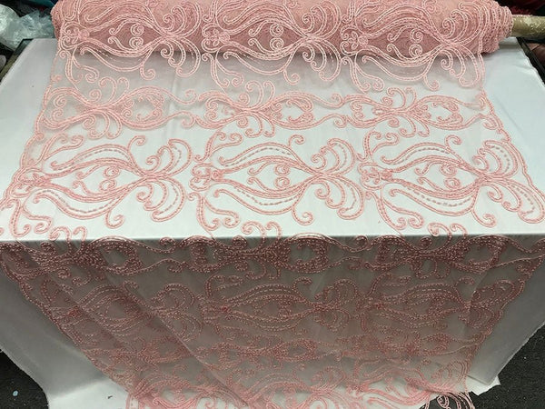 .com: Two Tone Mesh Lace Embroidered Lace Blush Pink, Fabric
