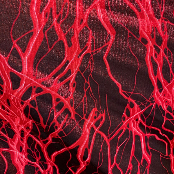 Lighting Bolt Red/Black Nylon Spandex Fabric By The Yard