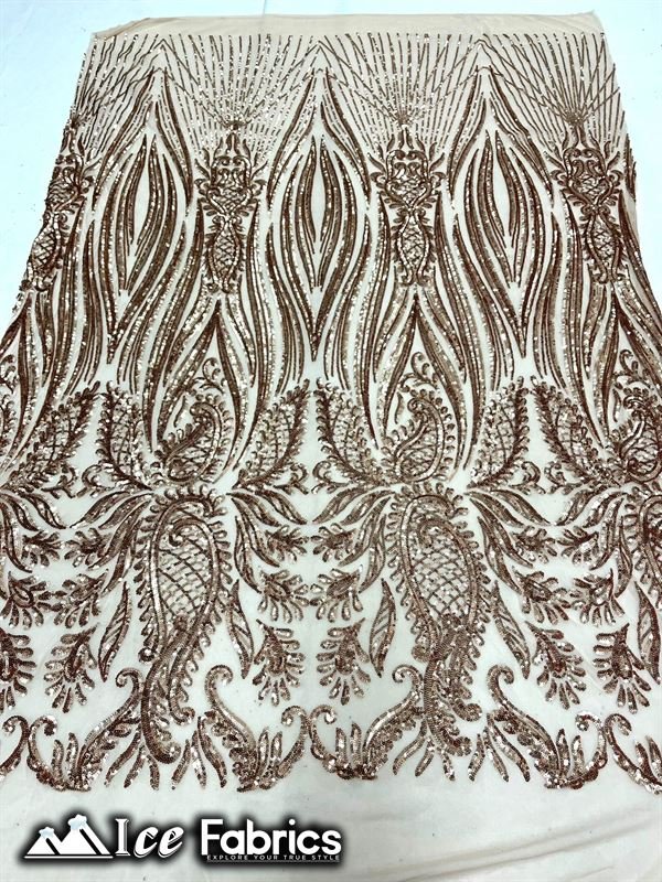 Loyalty Sequin Fabric Embroidery Lace on 4 Way Stretch MeshICE FABRICSICE FABRICSBy The Yard (56" Wide)ChampagneLoyalty Sequin Fabric Embroidery Lace on 4 Way Stretch Mesh ICE FABRICS Champagne