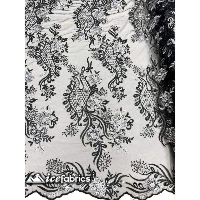 Luca Lace Fabric | Floral Embroidery LaceICE FABRICSICE FABRICSBy The Yard (54 inches Wide)Black / WhiteLuca Lace Fabric | Floral Embroidery Lace ICE FABRICS Black / White