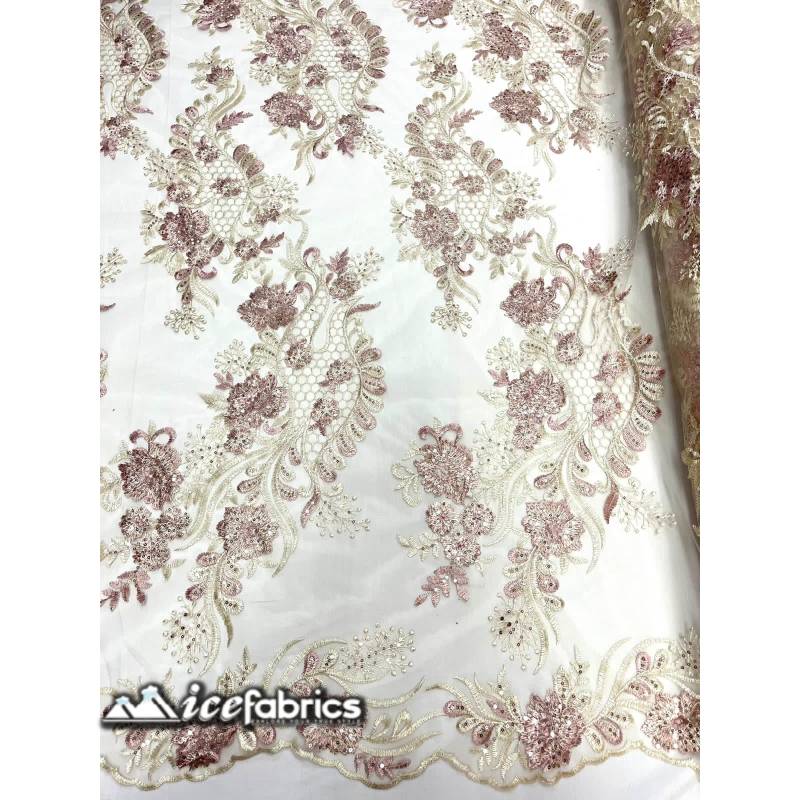 Luca Lace Fabric | Floral Embroidery LaceICE FABRICSICE FABRICSBy The Yard (54 inches Wide)Dusty Rose / IvoryLuca Lace Fabric | Floral Embroidery Lace ICE FABRICS Dusty Rose / Ivory