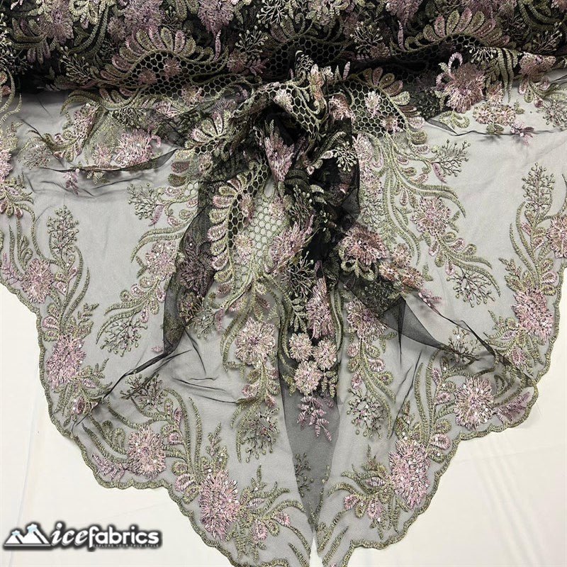Luca Lace Fabric | Floral Embroidery LaceICE FABRICSICE FABRICSBy The Yard (54 inches Wide)Dusty Rose / GreenLuca Lace Fabric | Floral Embroidery Lace ICE FABRICS Dusty Rose / Green