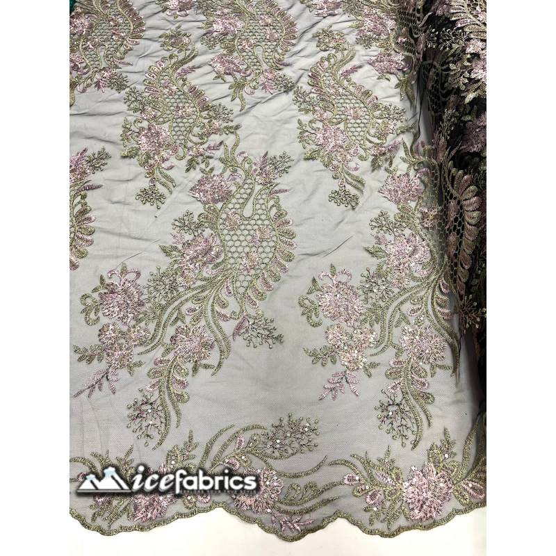 Luca Lace Fabric | Floral Embroidery LaceICE FABRICSICE FABRICSBy The Yard (54 inches Wide)Dusty Rose / GreenLuca Lace Fabric | Floral Embroidery Lace ICE FABRICS Dusty Rose / Green
