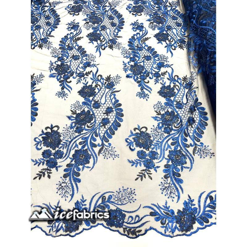 Luca Lace Fabric | Floral Embroidery LaceICE FABRICSICE FABRICSBy The Yard (54 inches Wide)Royal Blue / BlackLuca Lace Fabric | Floral Embroidery Lace ICE FABRICS Royal Blue / Black