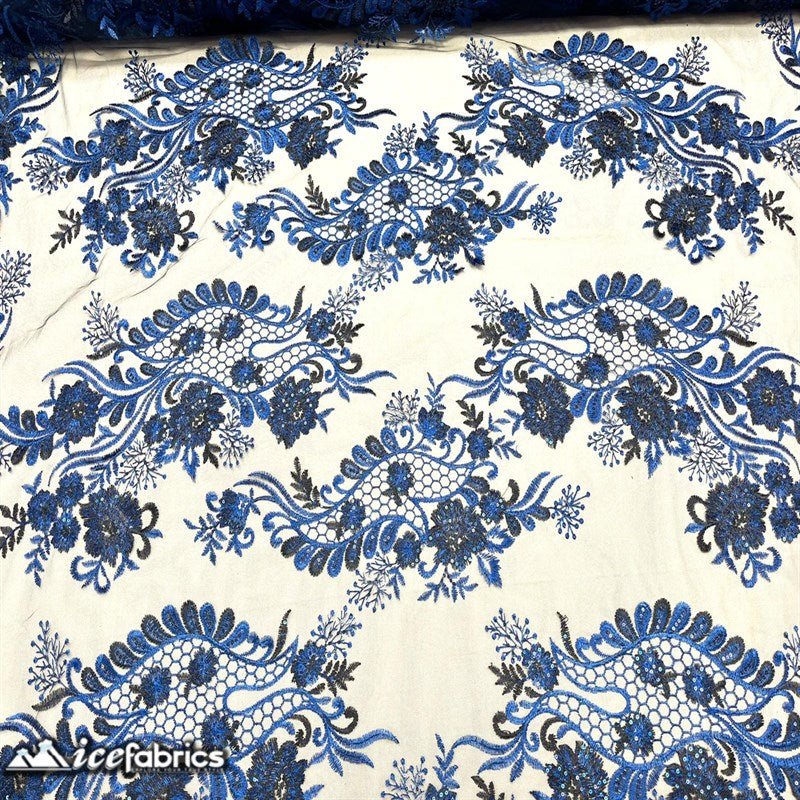 Luca Lace Fabric | Floral Embroidery LaceICE FABRICSICE FABRICSBy The Yard (54 inches Wide)Royal Blue / BlackLuca Lace Fabric | Floral Embroidery Lace ICE FABRICS Royal Blue / Black
