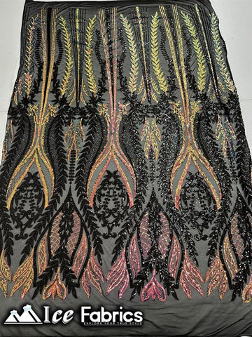 Lucy Damask Sequin Fabric on Spandex Mesh