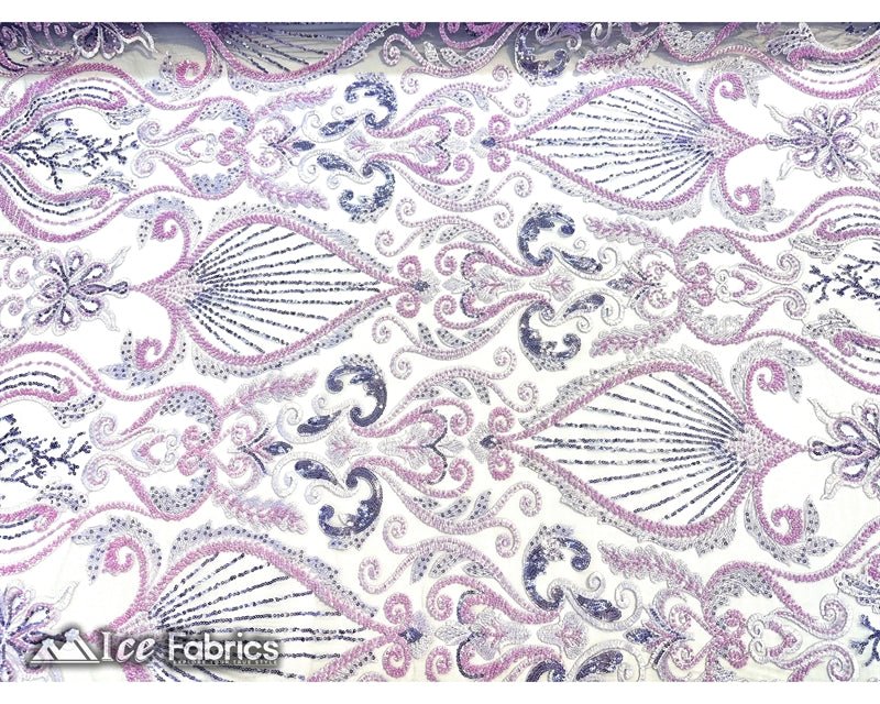 Luxurious Beaded Fabric By The Yard | Handmade EmbroideryICE FABRICSICE FABRICSLuxurious LavenderLavenderBy The Yard (54" Inch Wide)Lavender