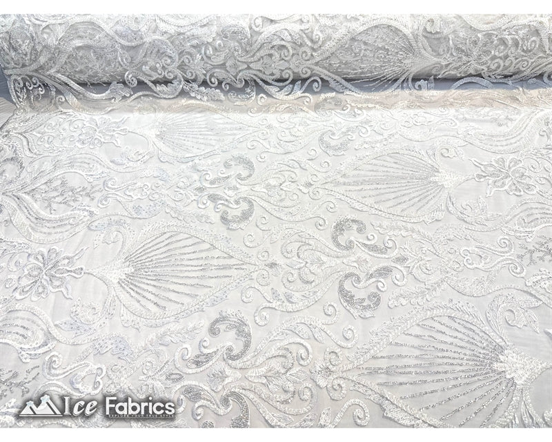 Luxurious Beaded Fabric By The Yard | Handmade EmbroideryICE FABRICSICE FABRICSLuxurious WhiteWhiteBy The Yard (54" Inch Wide)White