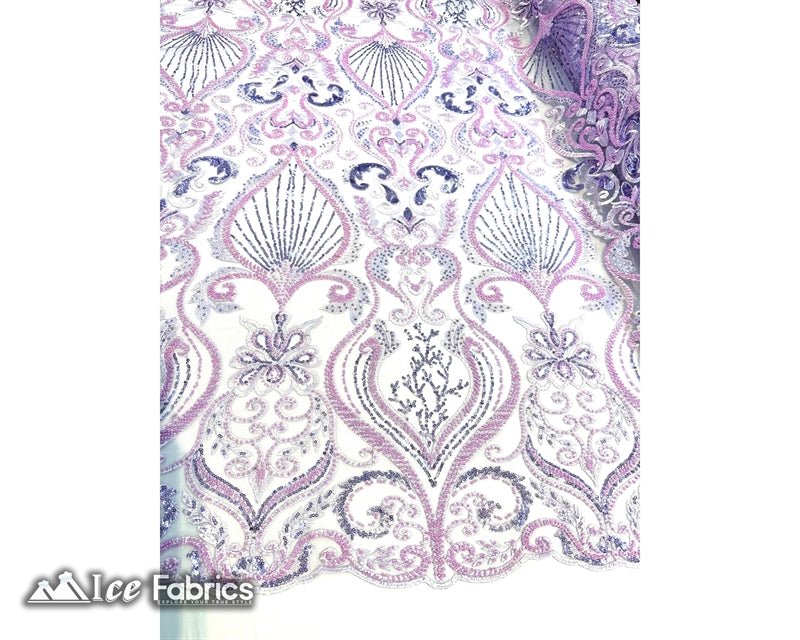 Luxurious Beaded Fabric By The Yard | Handmade EmbroideryICE FABRICSICE FABRICSLuxurious LavenderLavenderBy The Yard (54" Inch Wide)Lavender