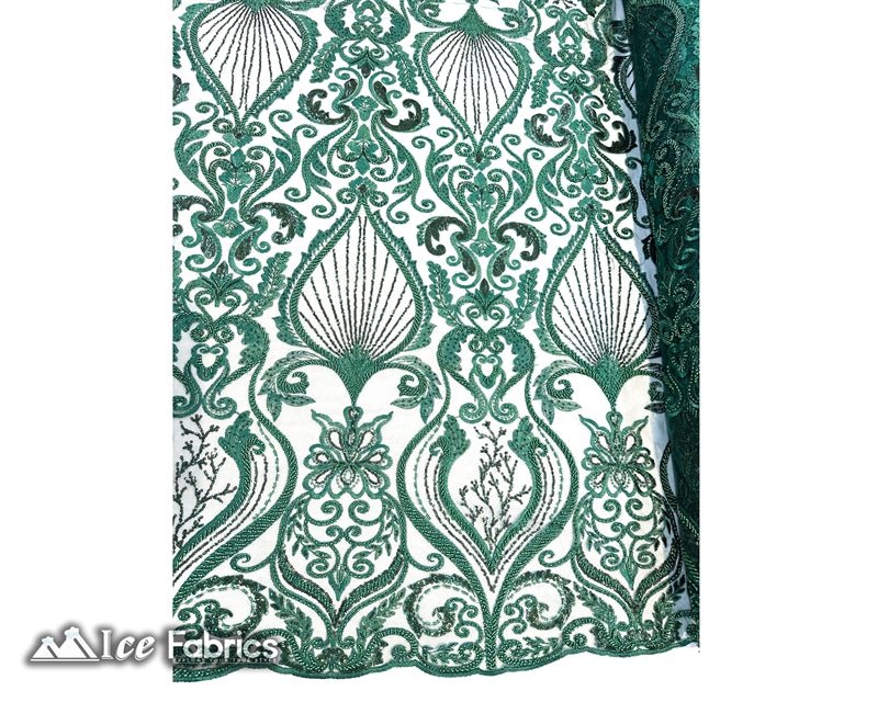 Luxurious Beaded Fabric By The Yard | Handmade EmbroideryICE FABRICSICE FABRICSLuxurious Hunter GreenHunter GreenBy The Yard (54" Inch Wide) Hunter Green