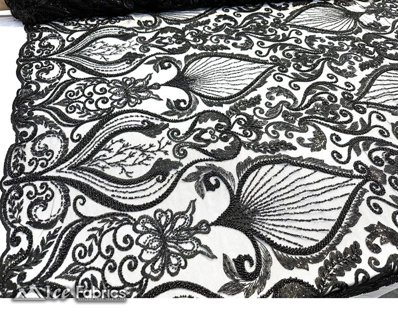 Luxurious Beaded Fabric By The Yard | Handmade EmbroideryICE FABRICSICE FABRICSLuxurious BlackBlackBy The Yard (54" Inch Wide) Black