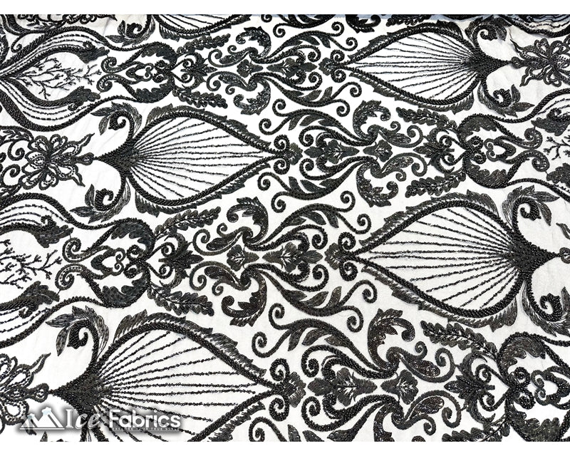 Luxurious Beaded Fabric By The Yard | Handmade EmbroideryICE FABRICSICE FABRICSLuxurious BlackBlackBy The Yard (54" Inch Wide)Black