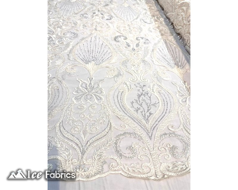 Luxurious Beaded Fabric By The Yard | Handmade EmbroideryICE FABRICSICE FABRICSLuxurious IvoryIvoryBy The Yard (54" Inch Wide)Ivory