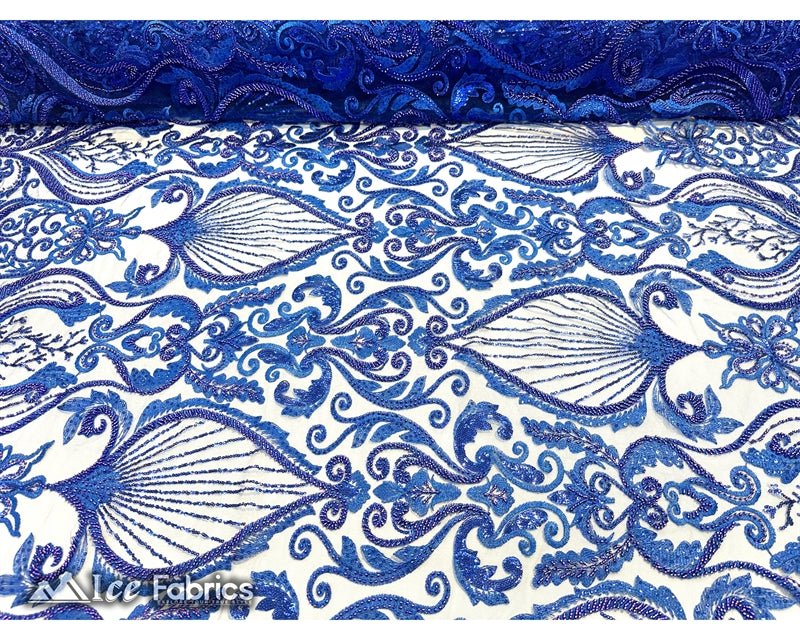 Luxurious Beaded Fabric By The Yard | Handmade EmbroideryICE FABRICSICE FABRICSLuxurious Royal BlueRoyal BlueBy The Yard (54" Inch Wide)Royal Blue