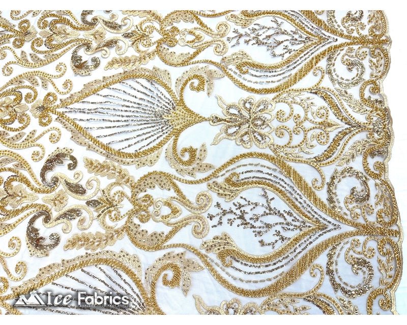 Luxurious Beaded Fabric By The Yard | Handmade EmbroideryICE FABRICSICE FABRICSLuxurious GoldGoldBy The Yard (54" Inch Wide) Gold