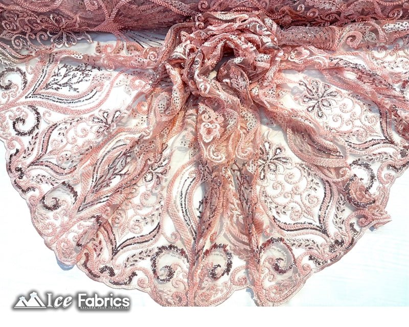 Luxurious Beaded Fabric By The Yard | Handmade EmbroideryICE FABRICSICE FABRICSLuxurious Dusty RoseDusty RoseBy The Yard (54" Inch Wide) Dusty Rose