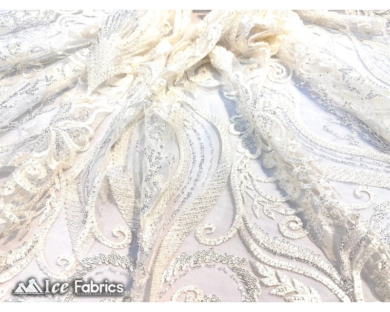 Luxurious Beaded Fabric By The Yard | Handmade EmbroideryICE FABRICSICE FABRICSLuxurious IvoryIvoryBy The Yard (54" Inch Wide)Ivory