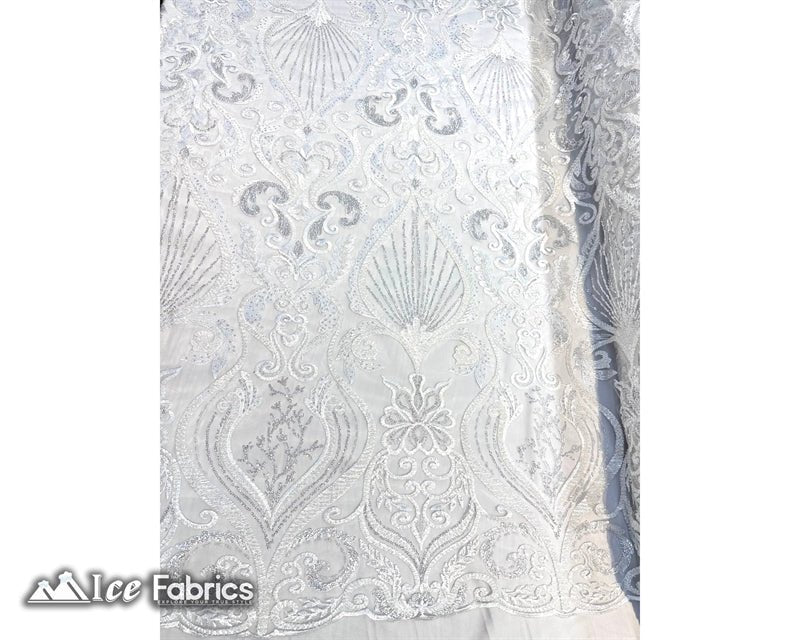 Luxurious Beaded Fabric By The Yard | Handmade EmbroideryICE FABRICSICE FABRICSLuxurious WhiteWhiteBy The Yard (54" Inch Wide)Silver