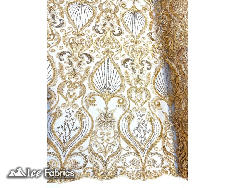 Luxurious Beaded Fabric By The Yard | Handmade EmbroideryICE FABRICSICE FABRICSLuxurious GoldGoldBy The Yard (54" Inch Wide) Gold