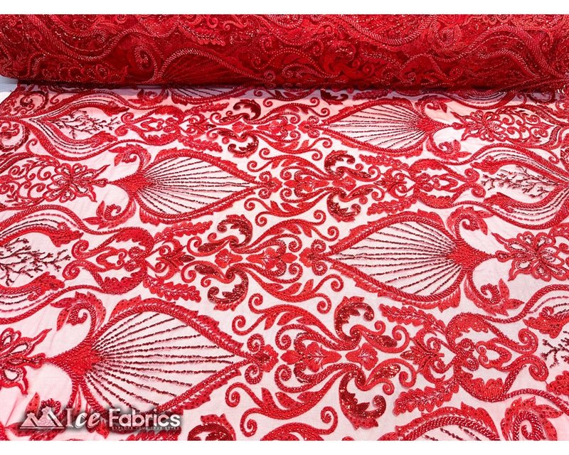 Luxurious Beaded Fabric By The Yard | Handmade EmbroideryICE FABRICSICE FABRICSLuxurious RedRedBy The Yard (54" Inch Wide)Red