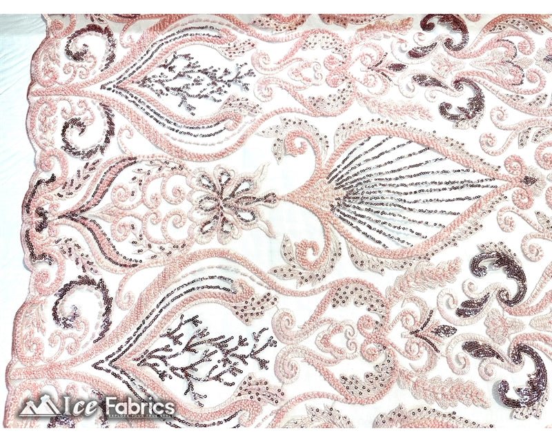 Luxurious Beaded Fabric By The Yard | Handmade EmbroideryICE FABRICSICE FABRICSLuxurious Dusty RoseDusty RoseBy The Yard (54" Inch Wide) Dusty Rose