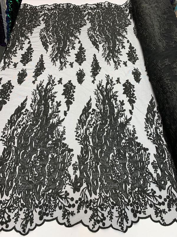 Luxury Black Embroidered Floral Lace Fabric _ Bridal FabricICEFABRICICE FABRICSBy The YardLuxury Black Embroidered Floral Lace Fabric _ Bridal Fabric ICEFABRIC