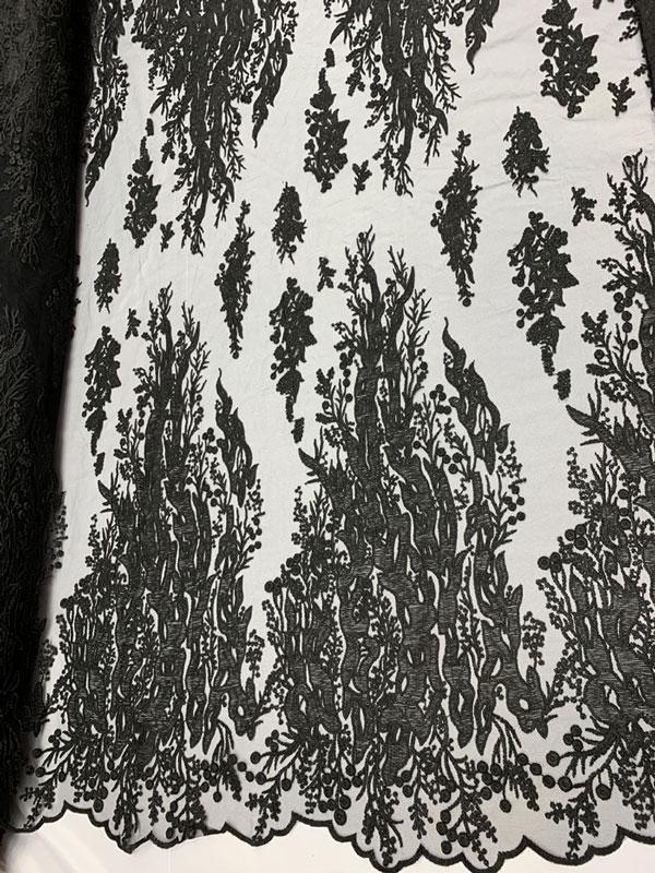 Luxury Black Embroidered Floral Lace Fabric _ Bridal FabricICEFABRICICE FABRICSBy The YardLuxury Black Embroidered Floral Lace Fabric _ Bridal Fabric ICEFABRIC