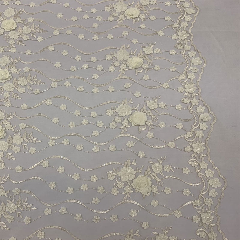 Luxury Design Embroidered Fashion Modern 3D Flowers Handmade Mesh Lace Fabric By The YardICEFABRICICE FABRICSIvoryLuxury Design Embroidered Fashion Modern 3D Flowers Handmade Mesh Lace Fabric By The Yard ICEFABRIC Ivory