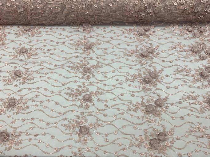 Luxury Design Embroidered Fashion Modern 3D Flowers Handmade Mesh Lace Fabric By The YardICEFABRICICE FABRICSDusty RoseLuxury Design Embroidered Fashion Modern 3D Flowers Handmade Mesh Lace Fabric By The Yard ICEFABRIC Dusty Rose